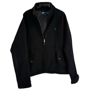 Polo Ralph Lauren Coat Mens Large Black Full Zip Lined Jacket Wool Blend